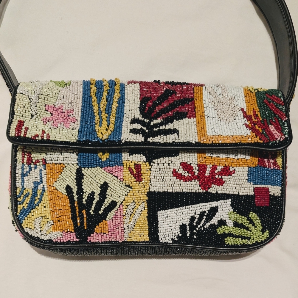 STAUD Tommy Beaded Bag in Coral Patchwork - Picture 2 of 13